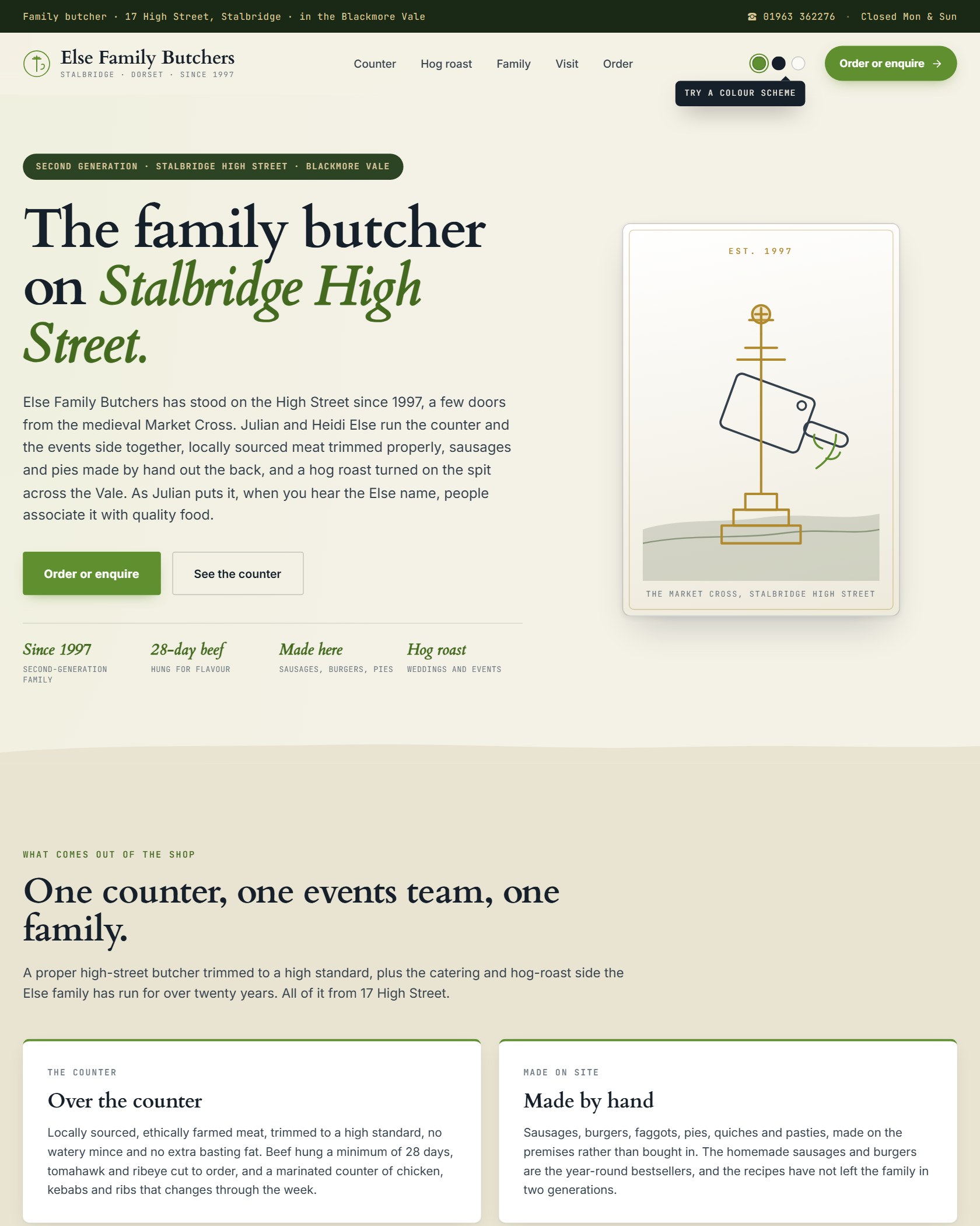 The proposed rebuild of the Else Family Butchers home page, a family butcher on Stalbridge High Street